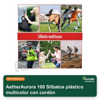 100 Silbatos plástico multicolor con cordón