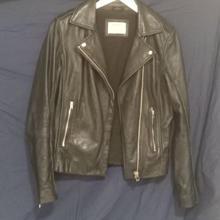 Cazadora Biker Piel Natural Zara Basic L