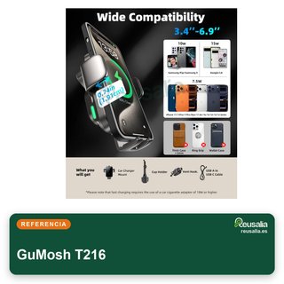 GuMosh cargador inalámbrico coche 15W doble bobina
