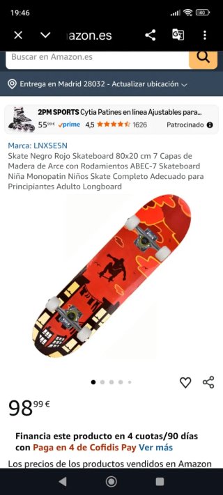Skate Negro Rojo monopatín