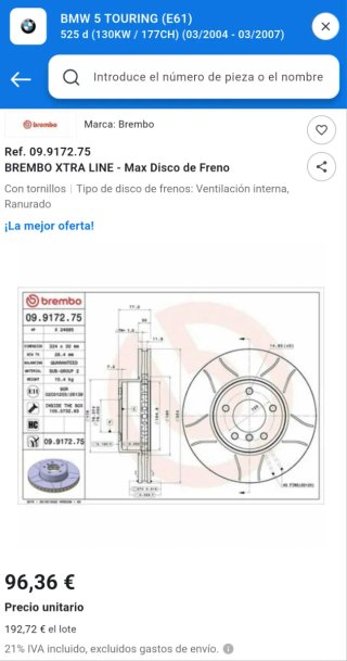 Discos de freno Brembo 09.9172.75 parte 2