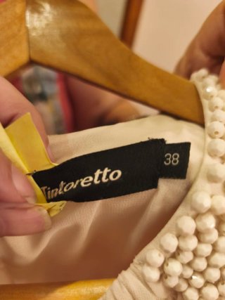 Vestido largo fiesta boda perlas beige blanco