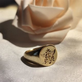 Anillo Sello Dorado Grabado Águila
