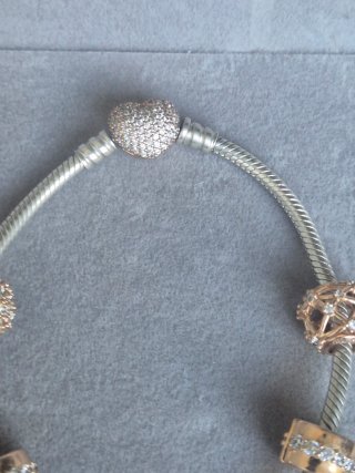 Pulsera Pandora Corazón y Pluma Oro Rosa