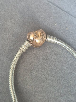 Pulsera Pandora Corazón y Pluma Oro Rosa