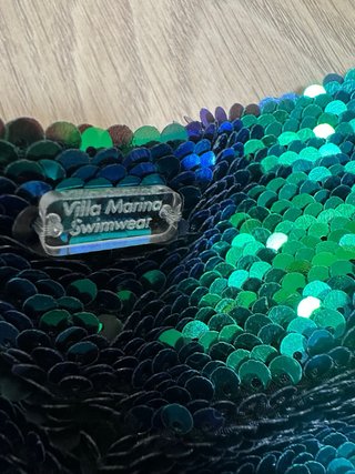 Bikini lentejuelas azul/verde y negro reversible