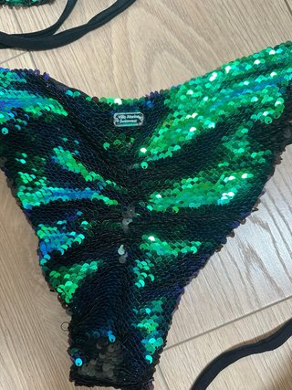 Bikini lentejuelas azul/verde y negro reversible