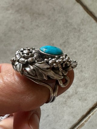 Anello vintage argento 925 con turchese. Mis.15