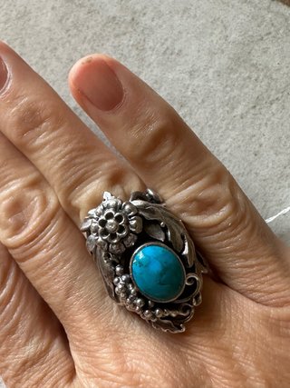 Anello vintage argento 925 con turchese. Mis.15