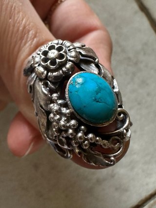 Anello vintage argento 925 con turchese. Mis.15