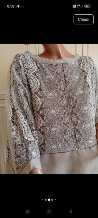 Blusa ampia pizzo beige tg unica