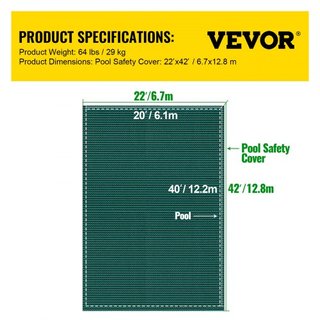 Cubierta de Seguridad para Piscina que se Ajusta a Piscinas Rectangulares Inground de 6.09 x 12.19 m, Cubierta de Seguridad para Piscina con Agujeros de Drenaje, Cubierta de Malla Sólida para Pisc...