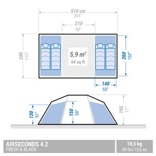 Tienda de campaña familiar 4 personas hinchable Quechua