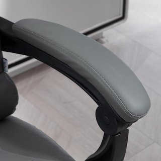 Silla de Oficina Ergonómica Presidencial en Piel PU, Silla de Oficina Giratoria con Respaldo Alto Reclinable 145°, Altura Regulable y Reposapiés Extraíble, Gris