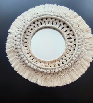 Espejo Macramé Hecho a Mano con Luces LED