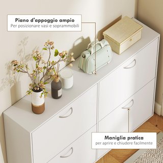 Zapatero de Entrada Slim con 4 Puertas Abatibles, Mueble Zapatero Moderno para 24 Pares de Zapatos con Estantes Regulables, Organizador de Zapatos de Madera, 120X24X81Cm, Blanco