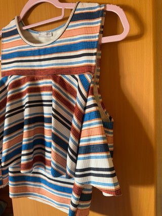 Top Zara Rayas Fruncido Hombros Descubiertos