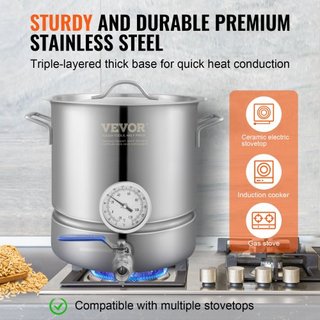 Hervidor de Acero Inoxidable, Olla de Cerveza de 18.9 L, Fondo de Tres Capas para Cerveza, Olla de Elaboración de Cerveza, Suministros para Elaboración de Cerveza Incluye Tapa, Mango, Termómetro, ...