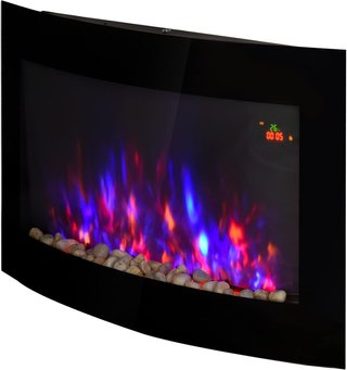 Chimenea Eléctrica de Pared con Efecto Llama de Color y Control Remoto, Chimenea Eléctrica 1800W con Temperaturas Regulables, Termostato, Temporizador y Protección contra Sobrecalentamiento, Negro
