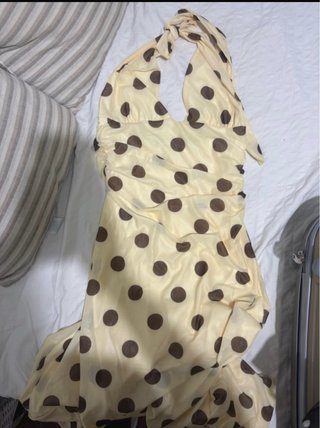 Vestido largo lunares beige y marrón