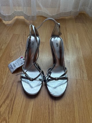 Sandalias Zara Plata Tacon Mujer