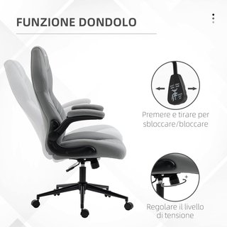 Silla De Oficina Ergonómica Con Altura Ajustable Y Apoyabrazos Plegables, Silla Reclinable Con 5 Ruedas, 65.5X69.5X112-122 Cm, Gris Claro