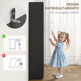Credenza da Cucina, Mobile Dispensa con 2 Armadi, Mobile Cucina con Ripiani Regolabili in MDF, per Sala da Pranzo, Soggiorno, 59X31X155 Cm, Nero