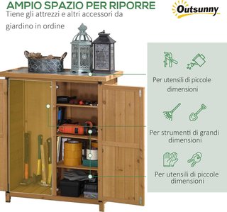 Cobertizo para Herramientas de Jardín con 2 Puertas, 4 Estantes y Base Elevada, Caseta de Herramientas de Jardín en Madera de Abeto con Techo de Chapa Galvanizada y Cierre Magnético, 75X40X90 Cm, ...