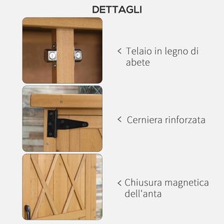 Cobertizo para Herramientas de Jardín con 2 Puertas, 4 Estantes y Base Elevada, Caseta de Herramientas de Jardín en Madera de Abeto con Techo de Chapa Galvanizada y Cierre Magnético, 75X40X90 Cm, ...