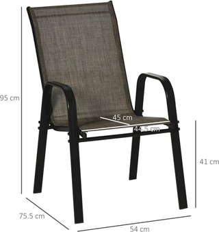 Set de 4 Sillas de Jardín Apilables y Ahorra Espacio, Sillas de Exterior con Brazos de Metal y Tejido Transpirable, Marrón