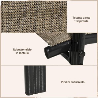 Set de 4 Sillas de Jardín Apilables y Ahorra Espacio, Sillas de Exterior con Brazos de Metal y Tejido Transpirable, Marrón