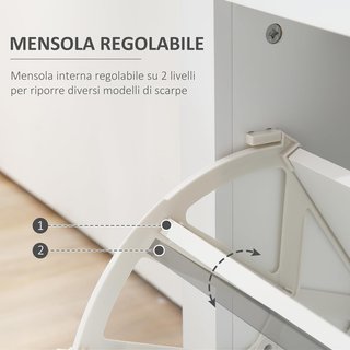 Zapatero Slim Ahorra Espacio Con 2 Puertas Abatibles Y Cajón, Zapatero De Entrada De Vidrio Con Estantes Ajustables En 2 Niveles, Porta Zapatos Para 16 Pares Con Asa, 89X23X96Cm, Blanco Brillante