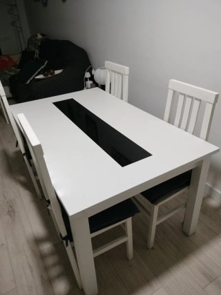 Mesa comedor madera y cristal blanca