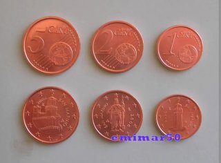 Monedas San Marino 1, 2 y 5 céntimos 2006
