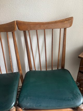 Juego de 3 sillas de comedor madera y cuero
