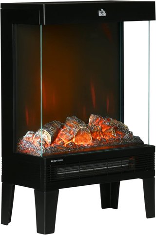 Chimenea Eléctrica de 3 Lados, Potencia 1000/2000W Chimenea Eléctrica con Llama LED Realista, Control de Temperatura, Termostato, Protección contra Sobrecalentamiento, 40.5X20X62 Cm, Negro