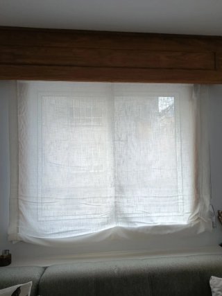 Estor plegable tela beige/blanco 220 cm