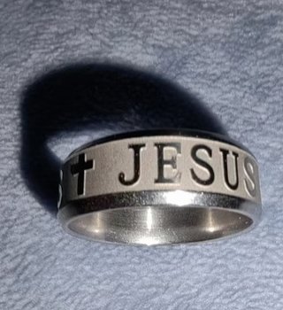 Anillo Plata JESUS Cruz Acero Inoxidable