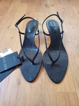 Sandalias Mango Piel Tacón Bajo Negras