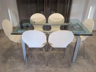 Mesa de comedor cristal y metal, 140-200 cm