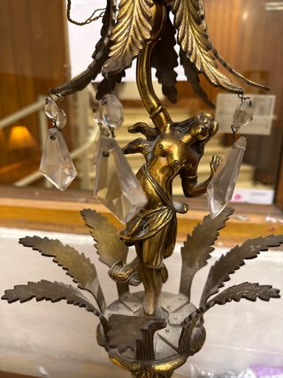 Lámpara antigua bronce dorado figura cristal