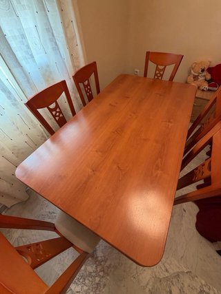 Conjunto mesa y 6 sillas madera