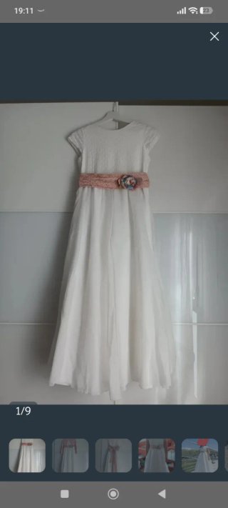 Vestido niña comunión rosa y blanco
