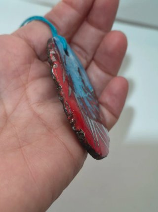 Collana ciondolo ovale pietra blu e rossa