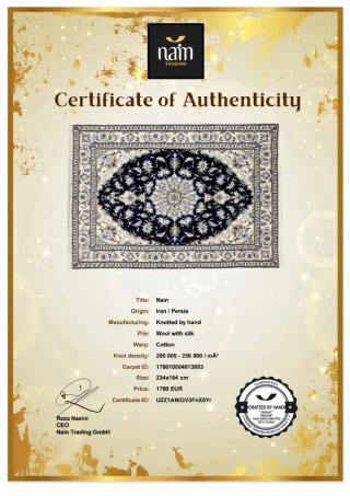 Alfombra Persa Nain 234x164 cm Lana