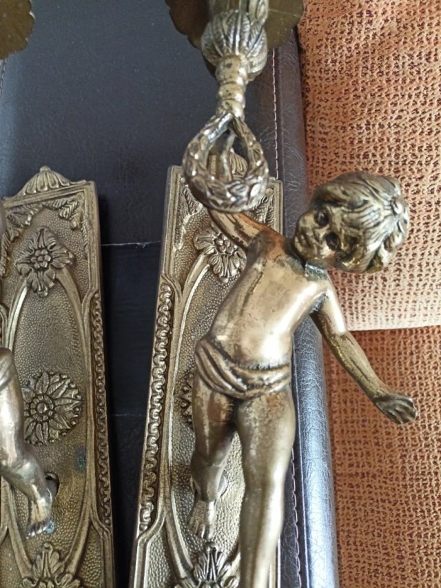 Pareja Lámparas Querubín Vintage Bronce Italia