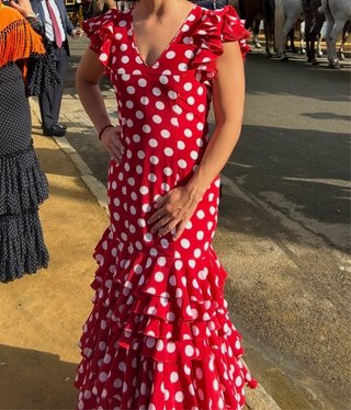 Vestido Flamenca Rojo Lunares Talla S