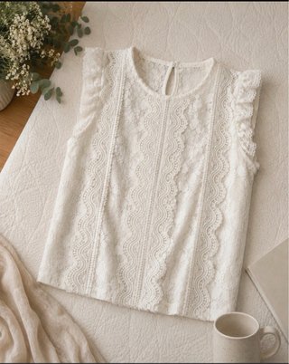 Blusa de encaje blanca sin mangas