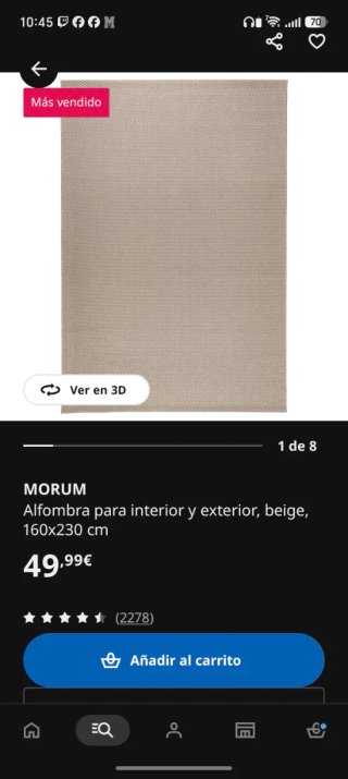 Alfombra IKEA Morum Beige 160x230 cm