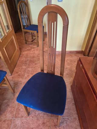 Juego 4 Sillas Madera Tapizado Azul